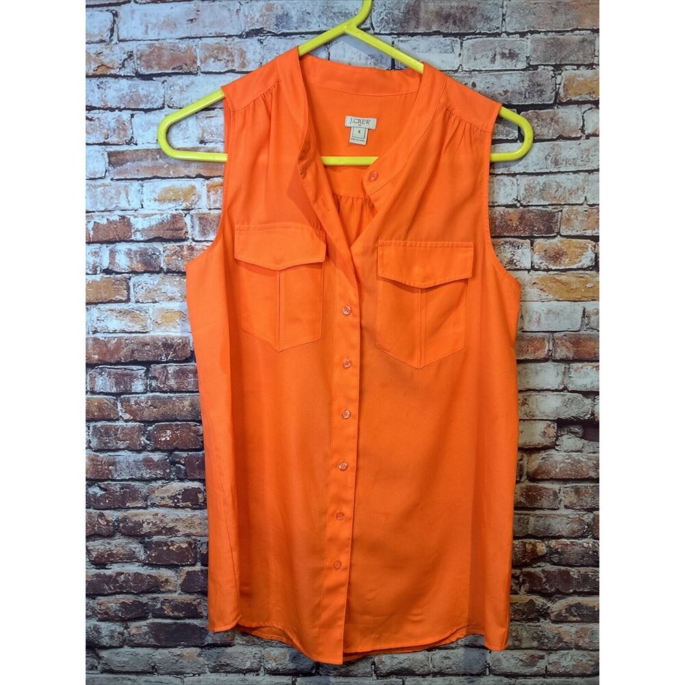 Neon Orange J.crew Button Down Sleeveless Shirt Blouse Semi Sheer Women’s Size 4